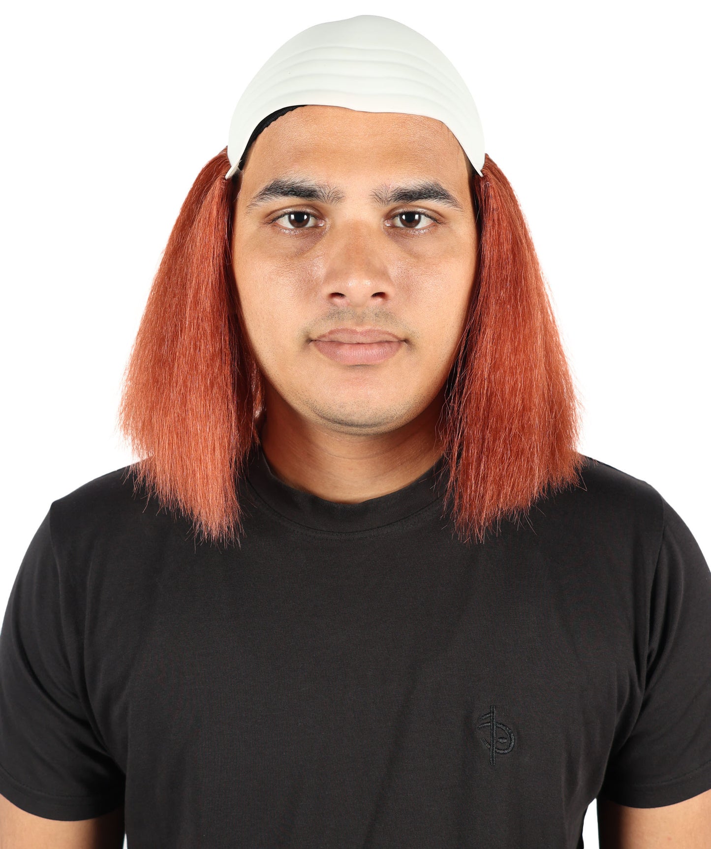 HPO Men's Bald Deluxe Silly Boy Auburn Wig | Comical Bald Cap with Hair Tufts | Hairpiece for Halloween Cosplay Parties Stage & Roleplay