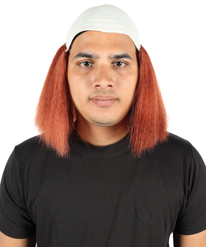 HPO Men's Bald Deluxe Silly Boy Auburn Wig | Comical Bald Cap with Hair Tufts | Hairpiece for Halloween Cosplay Parties Stage & Roleplay