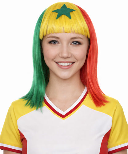 Senegal Flag Sport Party Bob Wig | Multicolor Africa National Pride Wigs | Premium Breathable Capless Cap