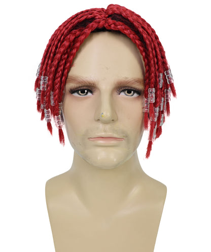 HPO Men’s Red Dreadlocks Wig | Short Synthetic Rapper-Style Hairpiece for Costumes, Performances & Events | Breathable Capless Cap