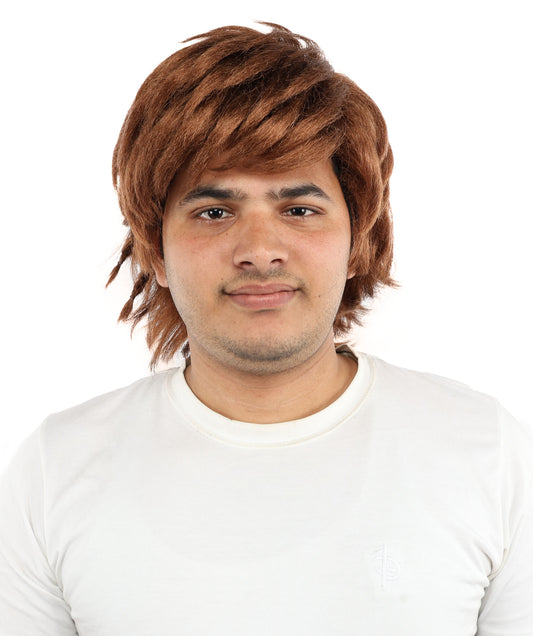 HPO Men's 13 Inch Medium Length Brown Wig – Capless Cap Wig | Soft Layered Style for Cosplay, Theater, Comic Con & Themed Dress-Up Events