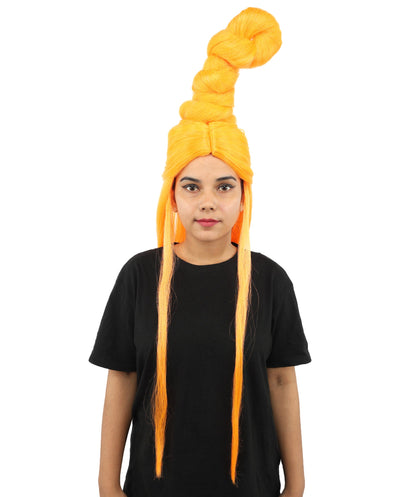 HPO Adult Women's Sculpted Loop Topknot Wig | Multiple Color Options | Create of synthetic fiber, gravity-defying twisted vertical bun with long face-framing strands, breathable base | Party, Halloween, theater, drag, performance, costume events