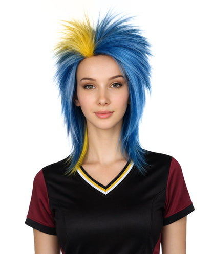 Sweden Flag Sports, 80's  Mullet Wig | Yellow Blue Colorful Party | Premium Breathable Capless Cap