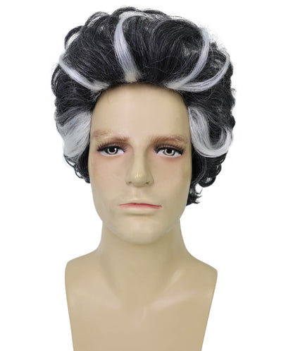 HPO Adult Men's Grey Short Wavy Wig with Highlights | Salt and Pepper Hair Wig for Halloween themed Party | Flame-retardant Synthetic Fiber