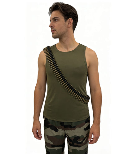 HPO Men's Army Guy Costume | Dark green jersey and woven fabric construction featuring a sleeveless top and camouflage pants | Ideal for party, Halloween, cosplay, theater, drag, performance, costume events