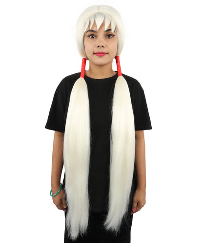 HPO Women's Extra Long Pigtail Wig | Multicolor Options | Floor Length Straight Twin Tails with Bangs, Heat Friendly Synthetic Fiber & Adjustable Cap | Halloween, Fairy Roleplay, Magical Girl Theme, Theater & Carnival