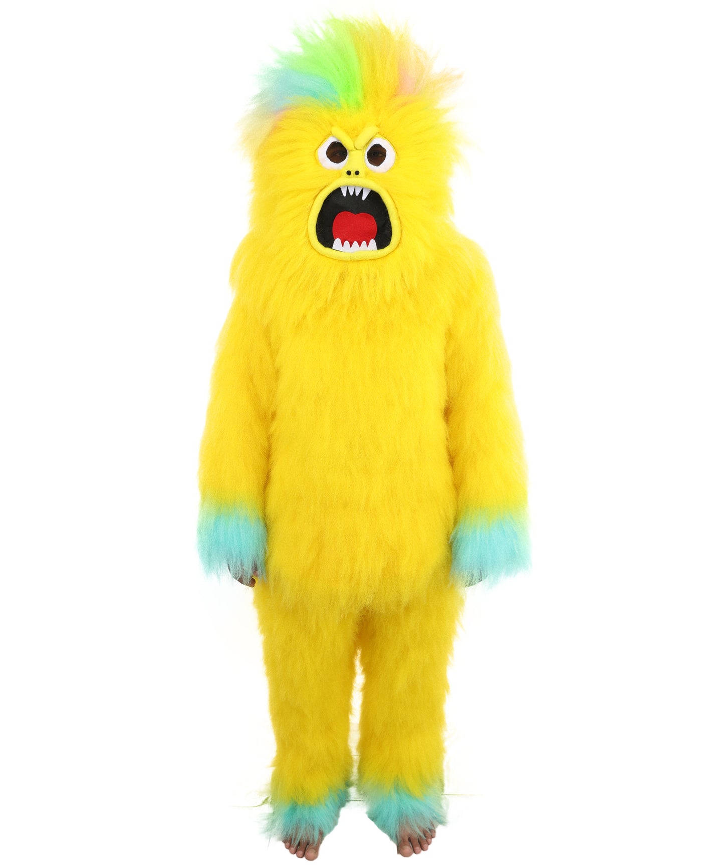 HPO Adult 74 Inch Full Animal Monster Bundle Costume & Mask Set – Yellow & Blue Furry Outfit with Screaming Head Mask | Ideal for Mascot Shows, Theater & Party Characters