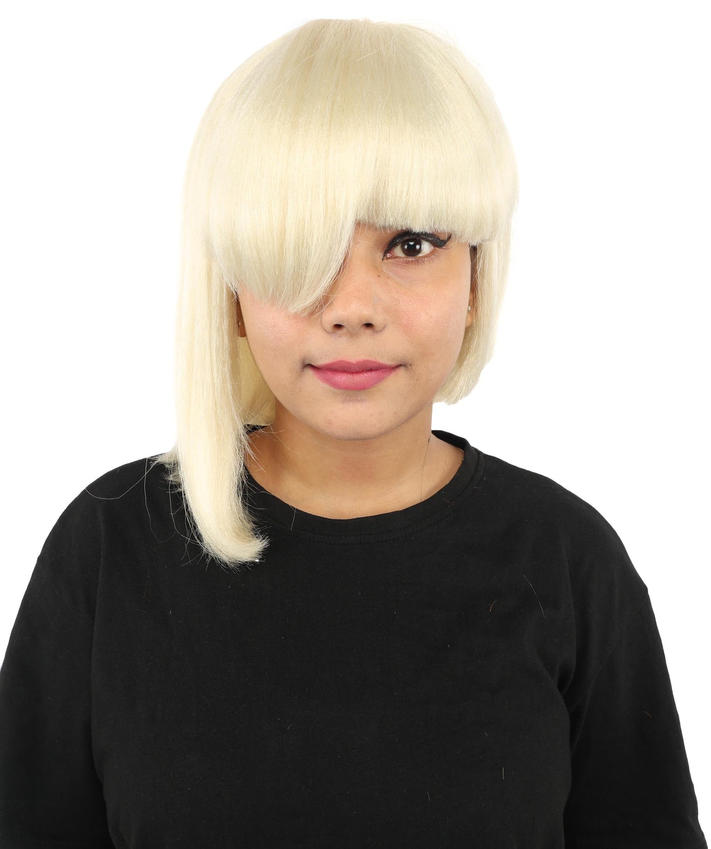 HPO Adult Women's Asymmetrical Bangs Bob Wig | Multiple Color Options | Create of synthetic fiber, sleek straight volume, breathable capless base | Party, Halloween, theater, drag, performance, costume events