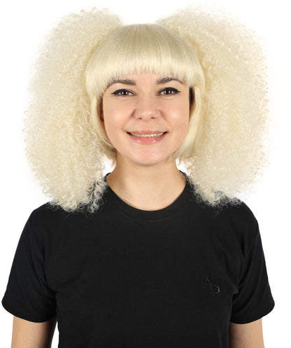 HPO Adult Women Nicki Minaj Curly Light Blonde Wig – Bold and Vibrant Synthetic Wigs for Parties, Adult Ideal Cosplay Wigs for Women Halloween Party,Premium Breathable Capless Cap with Flame Retardant Synthetic Fiber Hair