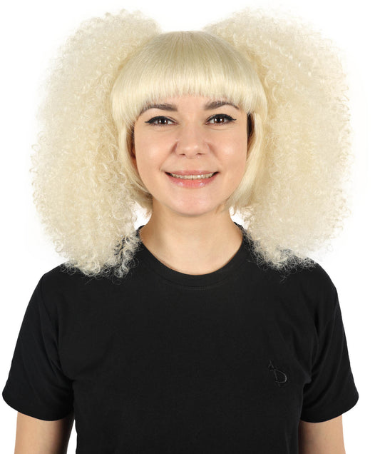 HPO Adult Women Nicki Minaj Curly Light Blonde Wig – Bold and Vibrant Synthetic Wigs for Parties, Adult Ideal Cosplay Wigs for Women Halloween Party,Premium Breathable Capless Cap with Flame Retardant Synthetic Fiber Hair