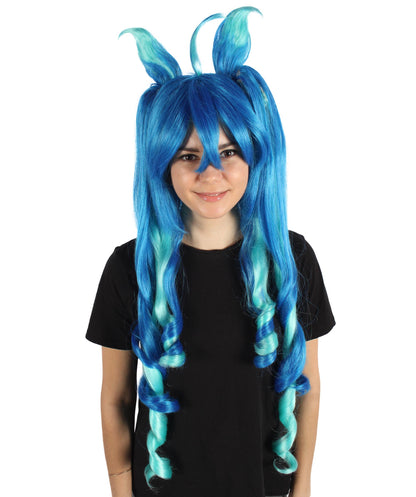 HPO Women's Dark Blue Turbo Game Extra Long Wig, Perfect for Halloween, Flame-retardant Synthetic Fiber