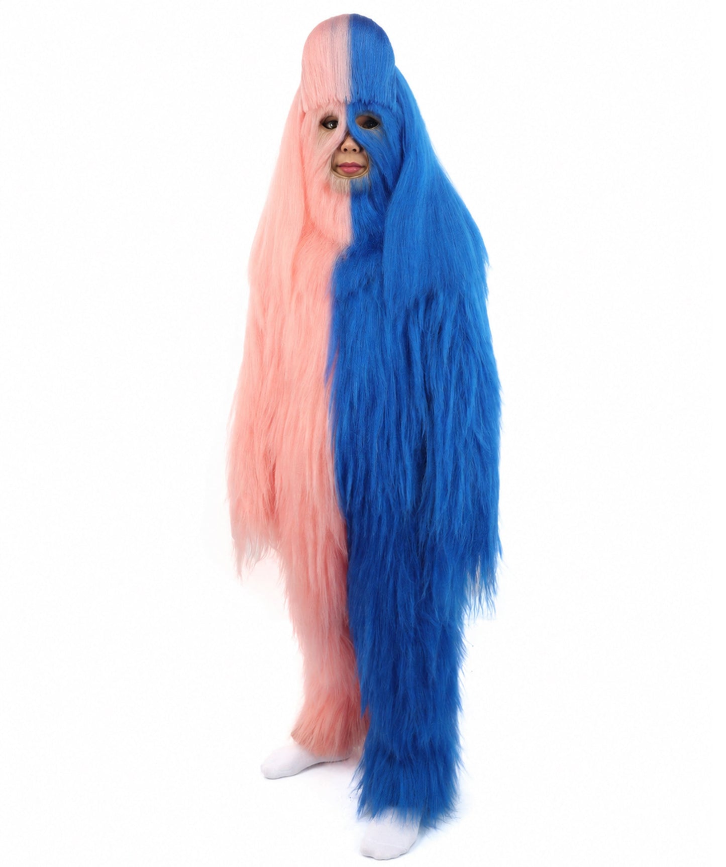 HPO Teen Extreme Hairy Person Two Part Costume, Mask and Bundle Set - Full-Body Hair Suit Extra-Long Costume Wig for Halloween, Cosplay & Parties - Multiple Color Options