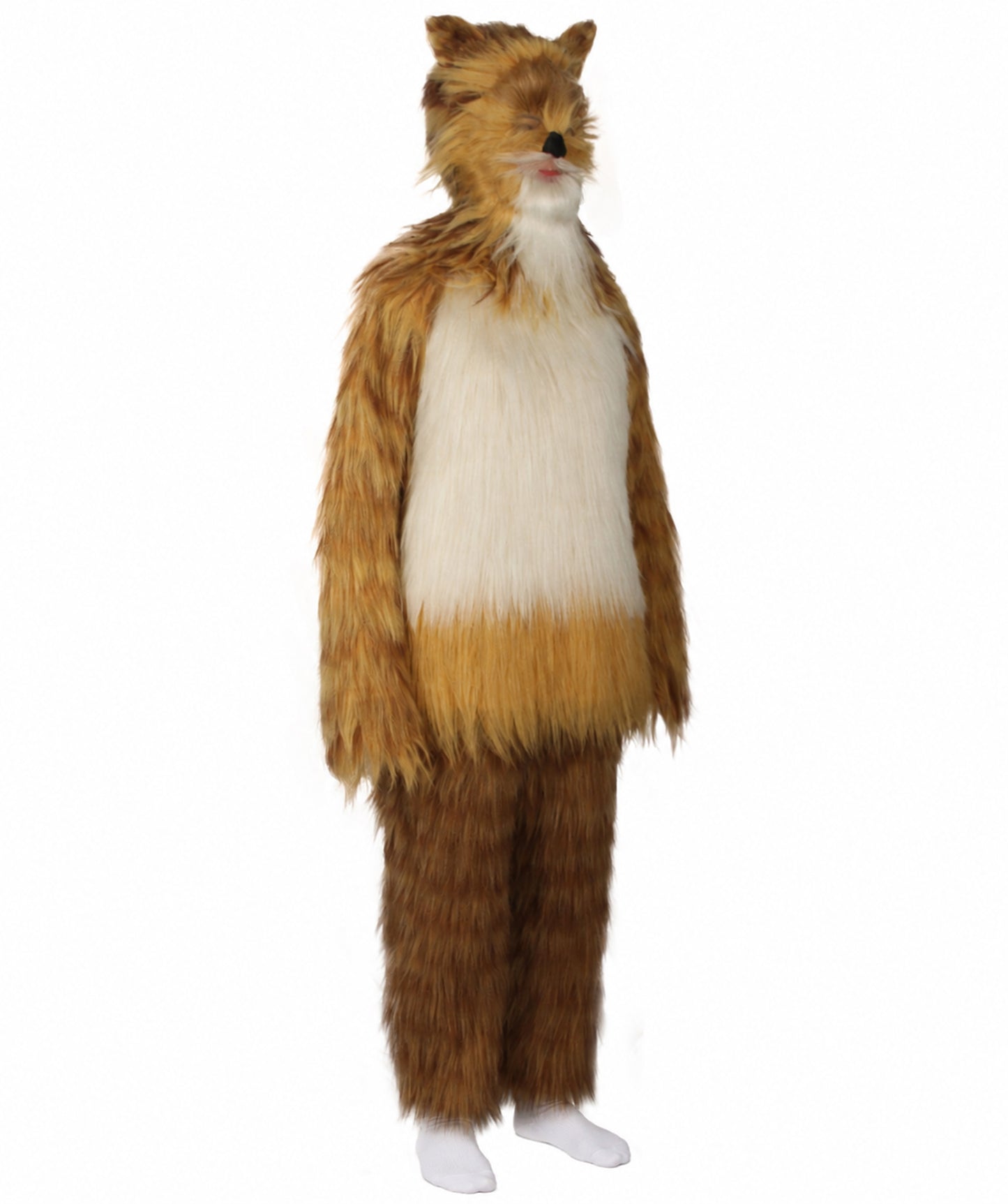Furry Fox Collection Costume | Women's White and Orange Straight Long Furry Fox Fancy  Costume with Tail
