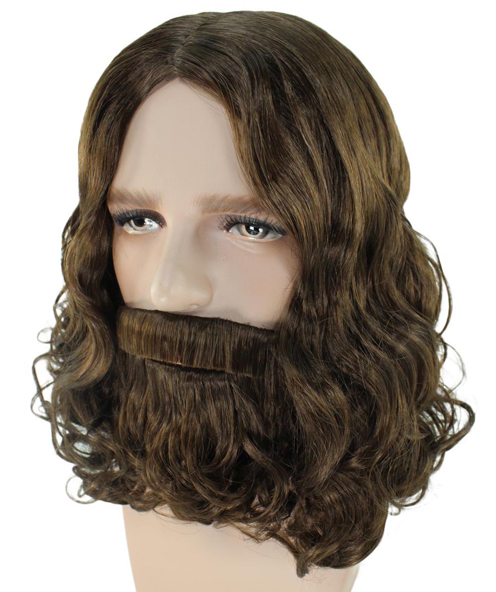 Mens Biblical Wig and Beard Set Brown | Premium Breathable Capless Cap