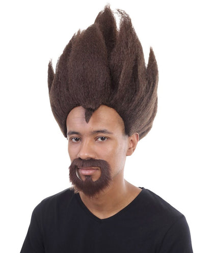 Anime Wig and Full Beard Set | Brown Spike TV/Movie Wigs | Premium Breathable Capless Cap