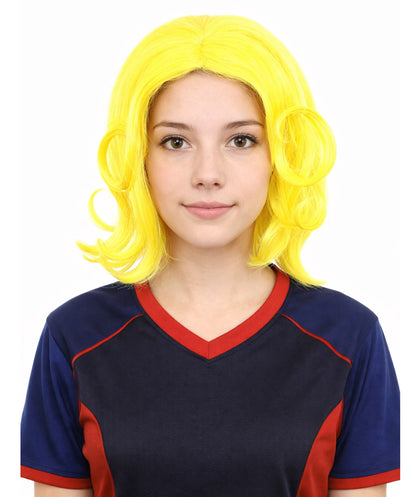 HPO Women's Wavy Bright Yellow Wig | Vibrant Synthetic Medium Hairstyle for Cosplay, Festivals, Stage Shows,  Parties & Photoshoots
