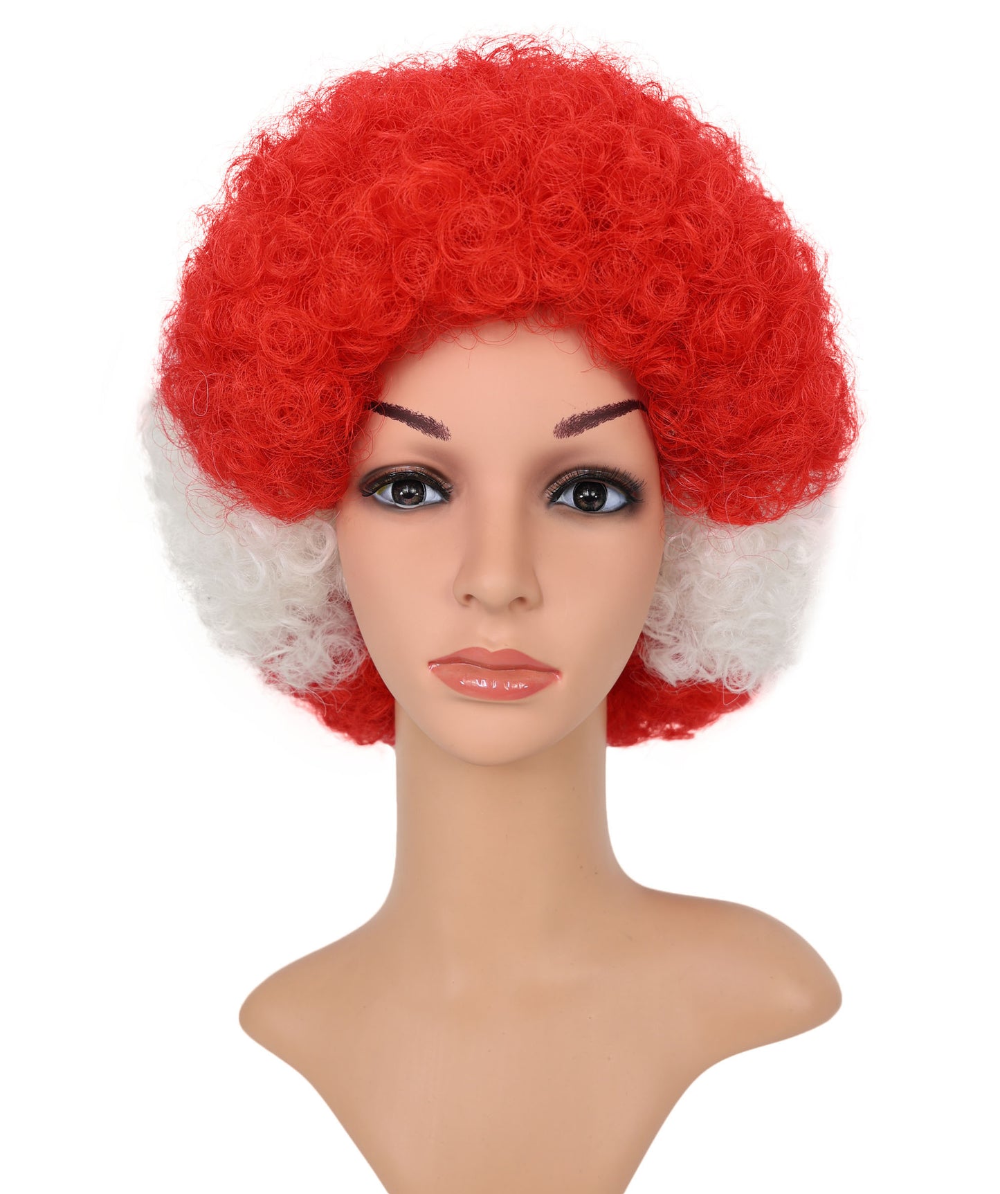 HPO Austria Clown Wig – Red White Afro Flag Wig | Fun Sports Fan Wig for Matches, National Celebrations, Parties & Events