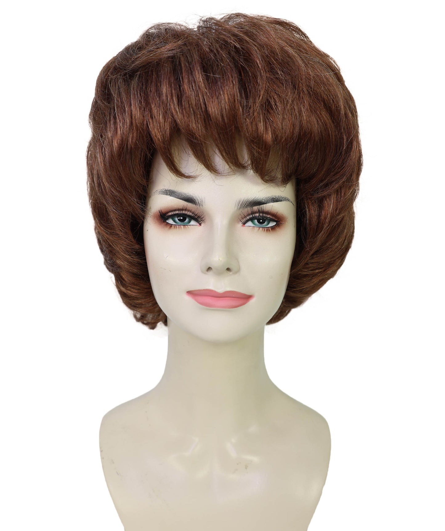 HPO Women's Synthetic Full Brown Wig – Medium Bounce Curl Bob Style for Parties, and Themed Events