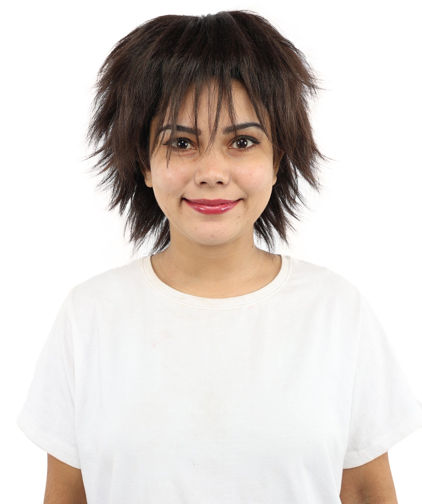 HPO Women's Spiky Layered Short Anime Wig – 12 Inch Natural Dark Brown Messy Wig with Capless Cap Design | Flame-retardant Synthetic Fiber for Costume, Halloween, Parties & Events