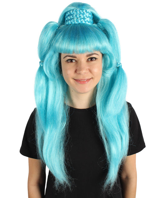 HPO Women's British American Blue Drag Queen Ponytail Wig for Halloween