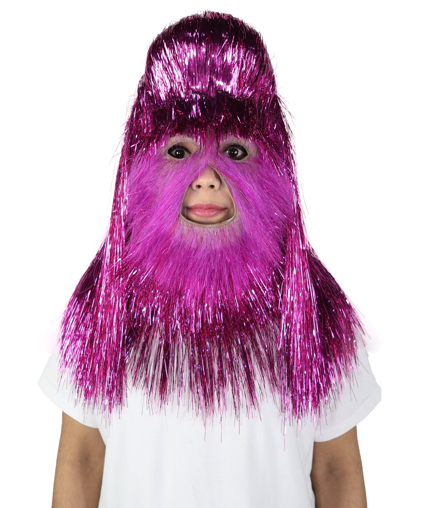 HPO Unisex Teen Extreme Tinsel Hairy Person Costume Bundle & Mask Set - Full-Body Tinsel Hair Suit Extra-Long Costume Wig for Halloween, Cosplay & Parties - Multiple Color Options
