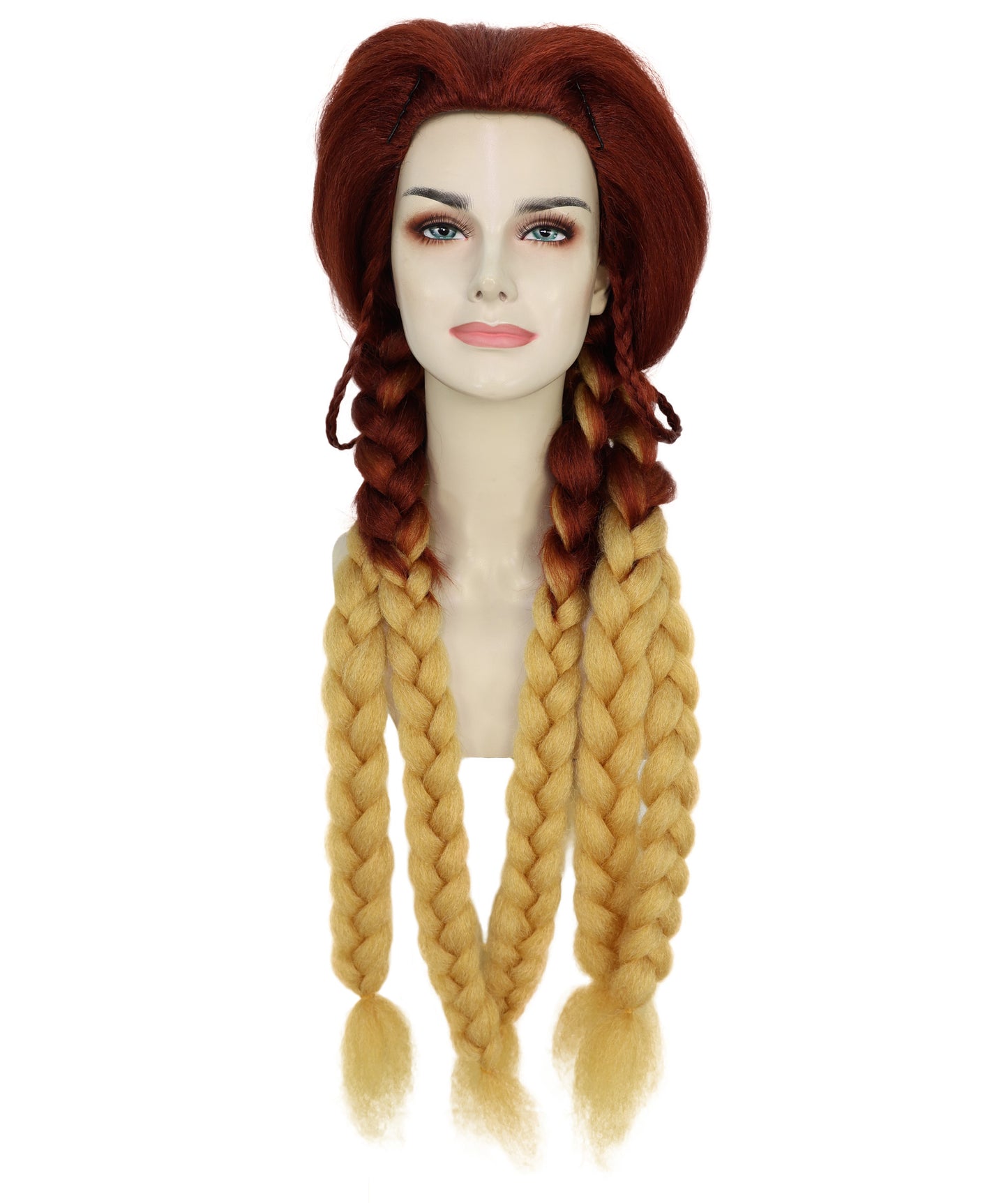 HPO Women’s Fiery Brown & Blonde Wig | Starfire-Inspired Long Straight Hairpiece | Halloween, Stage & Photo Shoot