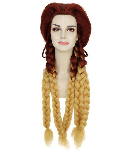 HPO Women’s Fiery Brown & Blonde Wig | Starfire-Inspired Long Straight Hairpiece | Halloween, Stage & Photo Shoot
