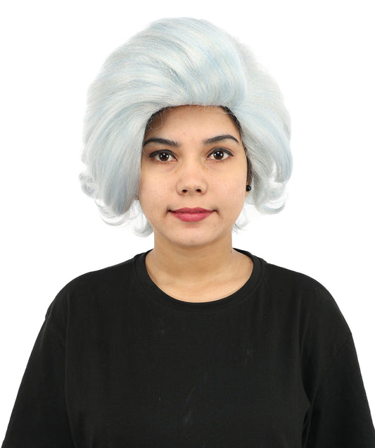 Vintage Wavy Silver Blue Wig | 12 Inch Voluminous Swept Back Curls Retro Texture | Party Halloween Cosplay Theater Drag Performance Costume Events
