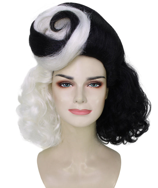 HPO Adult Women's Black & White Drag Wig I Cosplay Wig I Flame-retardant Synthetic Fiber