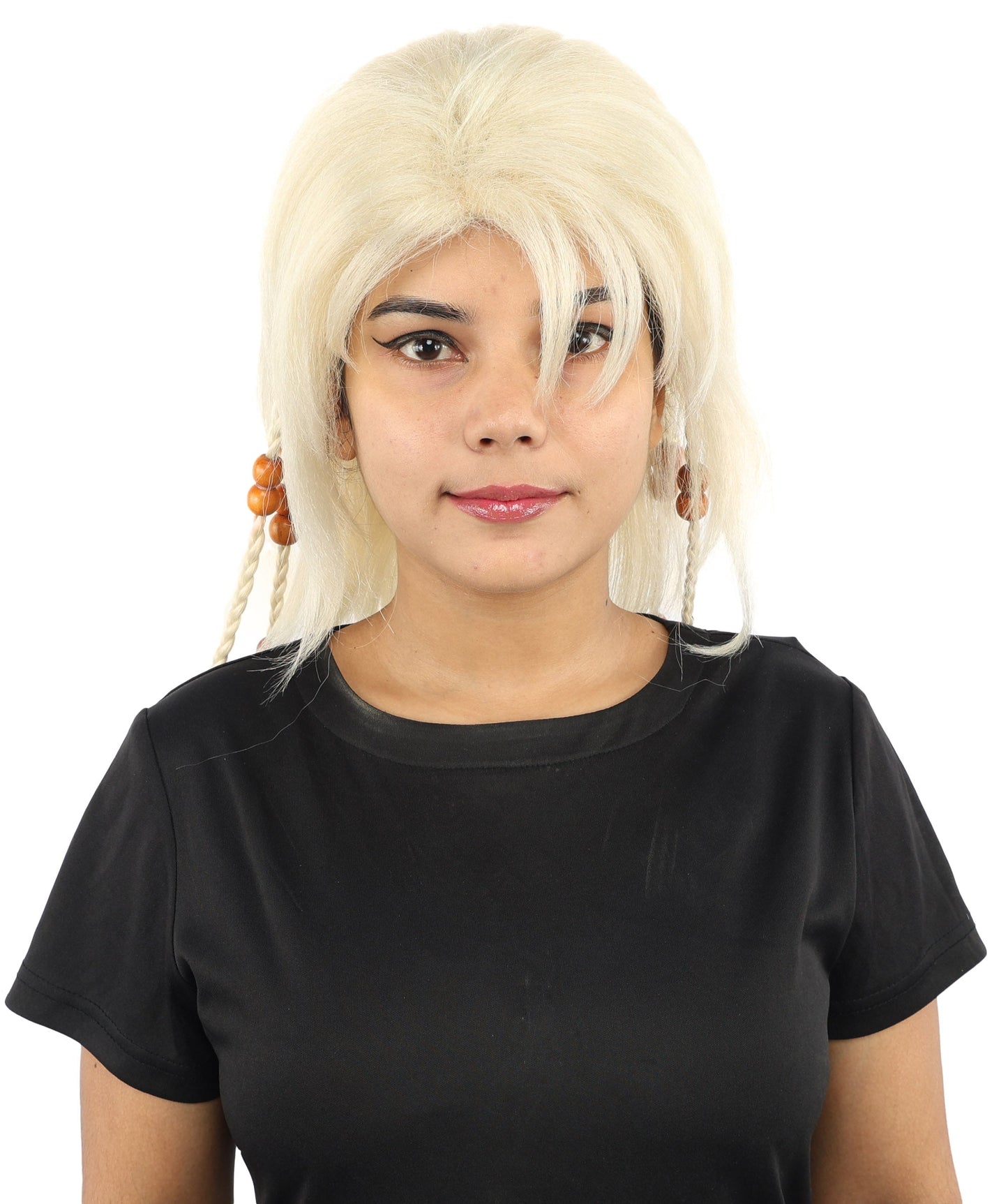 HPO Adult Women's Long Tribal Braided Wig | Multiple Color Options | Dark Shaggy Bob with Beaded Strands, Synthetic Fiber & Breathable Cap | Halloween, Sci-Fi Roleplay, Fantasy Costume