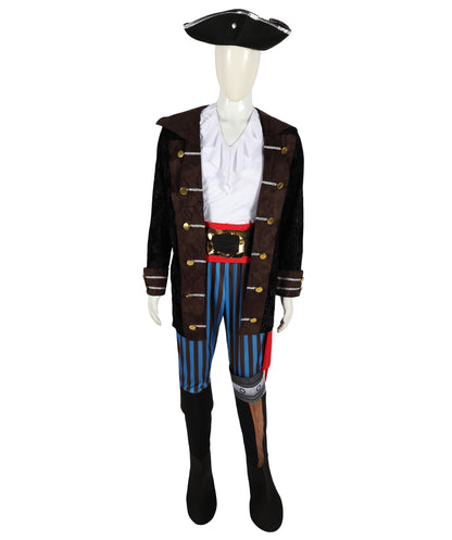 HPO Adult Men’s Pirate Jacket Halloween Costume | Classic Buccaneer Style Coat with Gold Trim and Lace Cuffs | Costume Parties & Themed Events