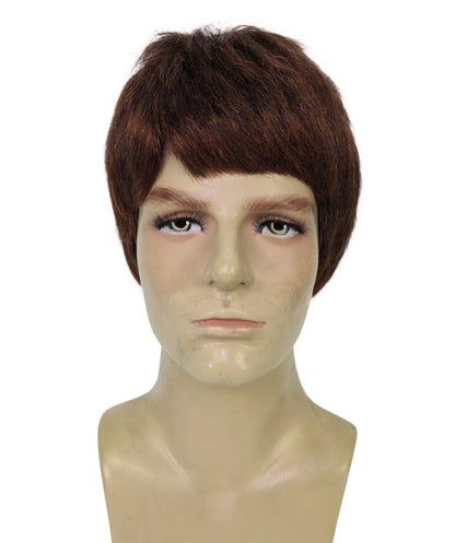 Adults 60s Brown Bowlcut Retro Shaggy Wig | Shaggy Boyband Style Costume Hairpiece for Parties | Flame-retardant Synthetic Fiber