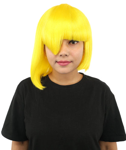 HPO Adult Women's Asymmetrical Bangs Bob Wig | Multiple Color Options | Create of synthetic fiber, sleek straight volume, breathable capless base | Party, Halloween, theater, drag, performance, costume events