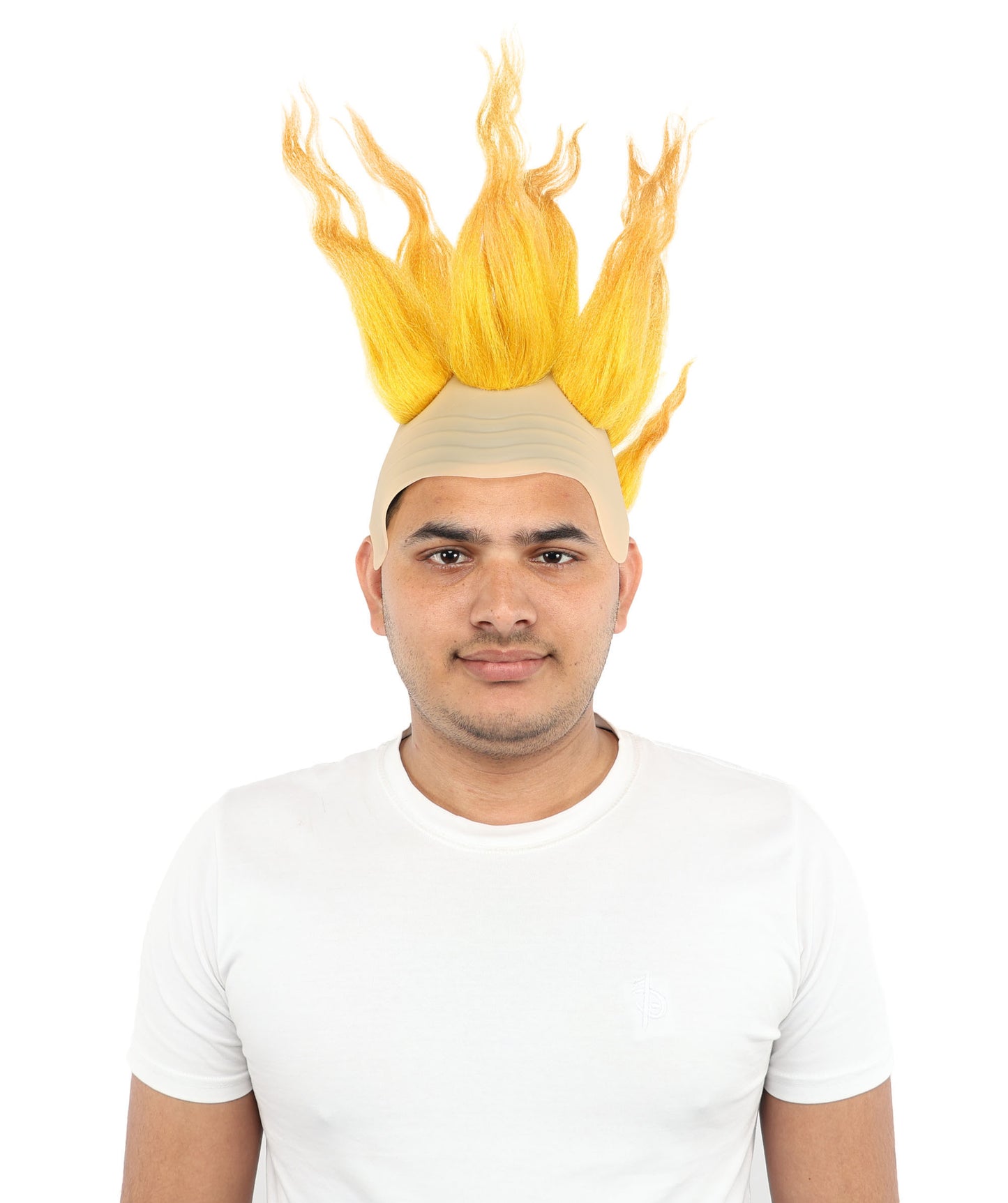 HPO Men's Flame Style Fantasy Spiked Wig – 16 Inch Yellow & Golden Mixed Wig with Breathable Cap | Anime Party Halloween and Cosplay Character Wig