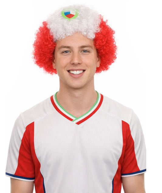 Peru Flag Sport Afro Wig |  Jumbo Red White Wig
