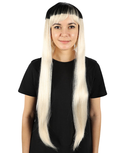 HPO Women's Black & Blonde Long Wig | Halloween Wig Flame-retardant Synthetic Fiber