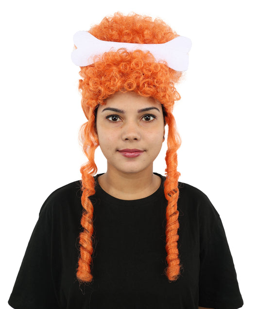 HPO Caveman Girl Wig for Women | Wild Messy Orange Synthetic Hairpiece | Adjustable Breathable Cap for Halloween, Cosplay, Parties & Stage