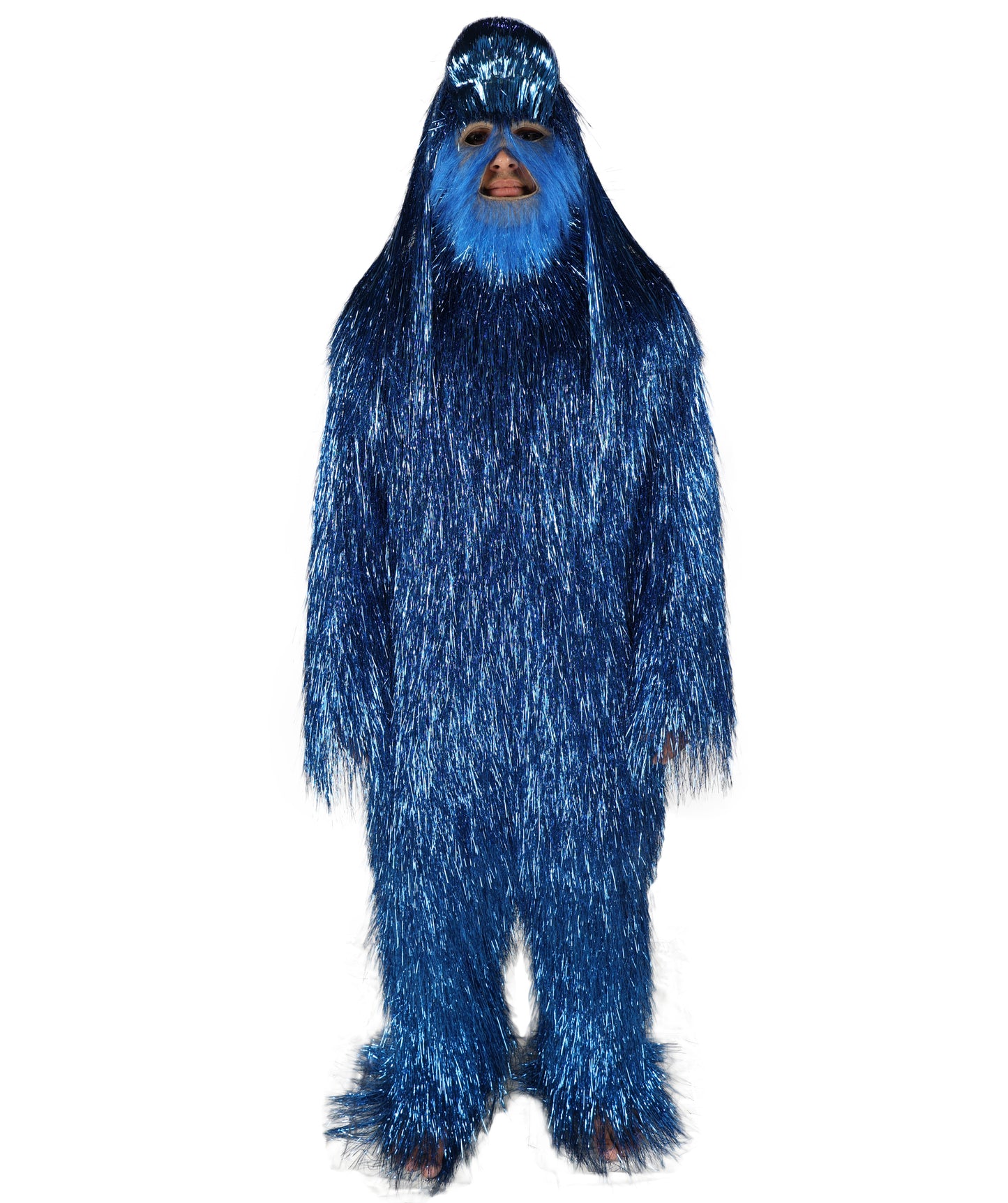 HPO UnisexTinsel Hairy Costume, Bundle & Mask Set | Full-Body Suit & Matching Mask | Long Hair Funny Costume for Halloween, Performers, Cosplay & Mascots | Multicolor Options