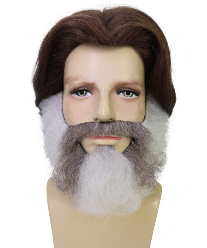 HPO Men's Wild Mountain Wig, Mustache & Beard Set – Rugged Synthetic Hairpiece for Costume Parties, and Festivals