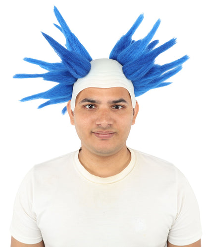 HPO Adult Men's Spiky Bald Illusion Wig | Multiple Color Options  |  Two-tone vibrant hue, create of synthetic fiber, stiff spiked volume, integrated forehead piece | Party, Halloween, theater, drag, performance, costume events