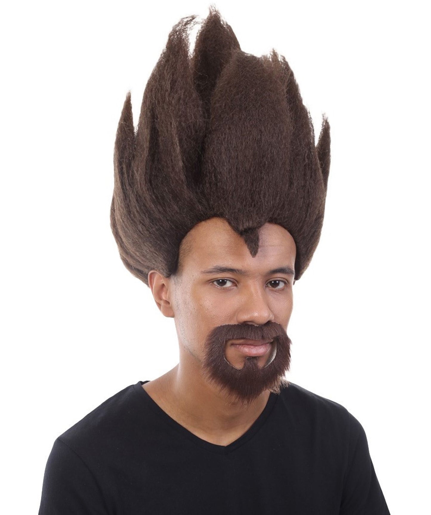 Anime Wig and Full Beard Set | Brown Spike TV/Movie Wigs | Premium Breathable Capless Cap