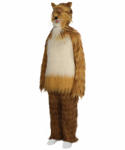 Furry Fox Collection Costume | Women's White and Orange Straight Long Furry Fox Fancy  Costume with Tail