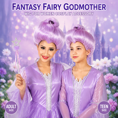 HPO Women's Godmother Beehive Updo Purple Wig for Teen & Adult Bundle Set - Fantasy inspired hairstyle with a classic updo shape Ideal for Halloween Cosplay