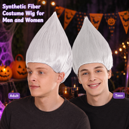 HPO Unisex Troll White Wig Bundle for Adult & Teen Classic Spiked Synthetic Hair - Fantasy Hairstyle with A Bold Upright Tall Shape Ideal for Halloween Cosplay Events & Themed Dress-Up