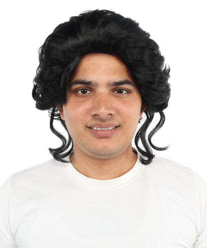 HPO Adult Men’s Medium Wavy Black Wig | Soft Volume Synthetic Hairpiece | Natural Textured Style for Cosplay, Parties & Stage Performances
