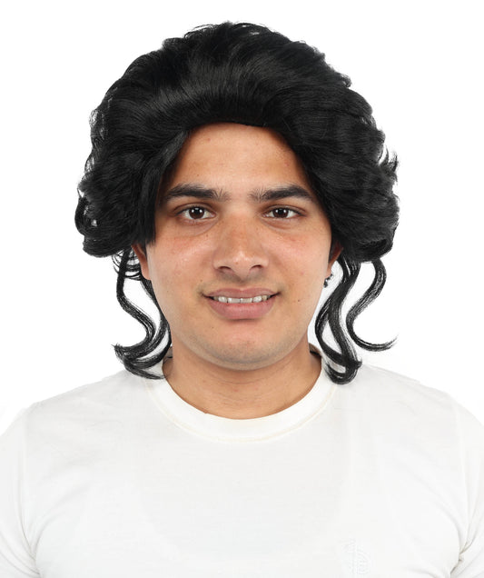 HPO Adult Men’s Medium Wavy Black Wig | Soft Volume Synthetic Hairpiece | Natural Textured Style for Cosplay, Parties & Stage Performances