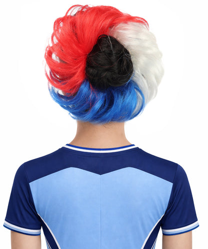 HPO Women's Patriotic Flag Hair Scrunchie | Multilayered synthetic hair texture with round elastic construction | Ideal for party, Halloween, cosplay, theater, drag, performance, costume events