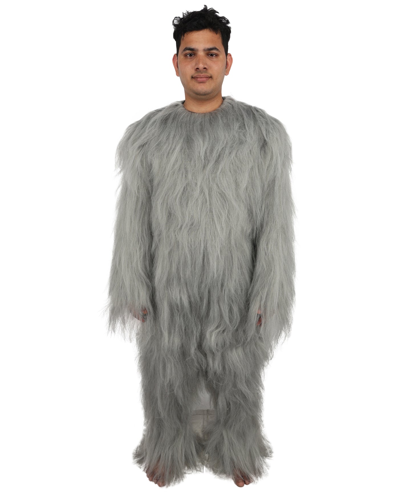 HPO Unisex Extreme Hairy Person Costume, Mask and Bundle - Full-Body Hair Suit Extra-Long Ash Brown Costume Wig for Halloween, Cosplay & Parties