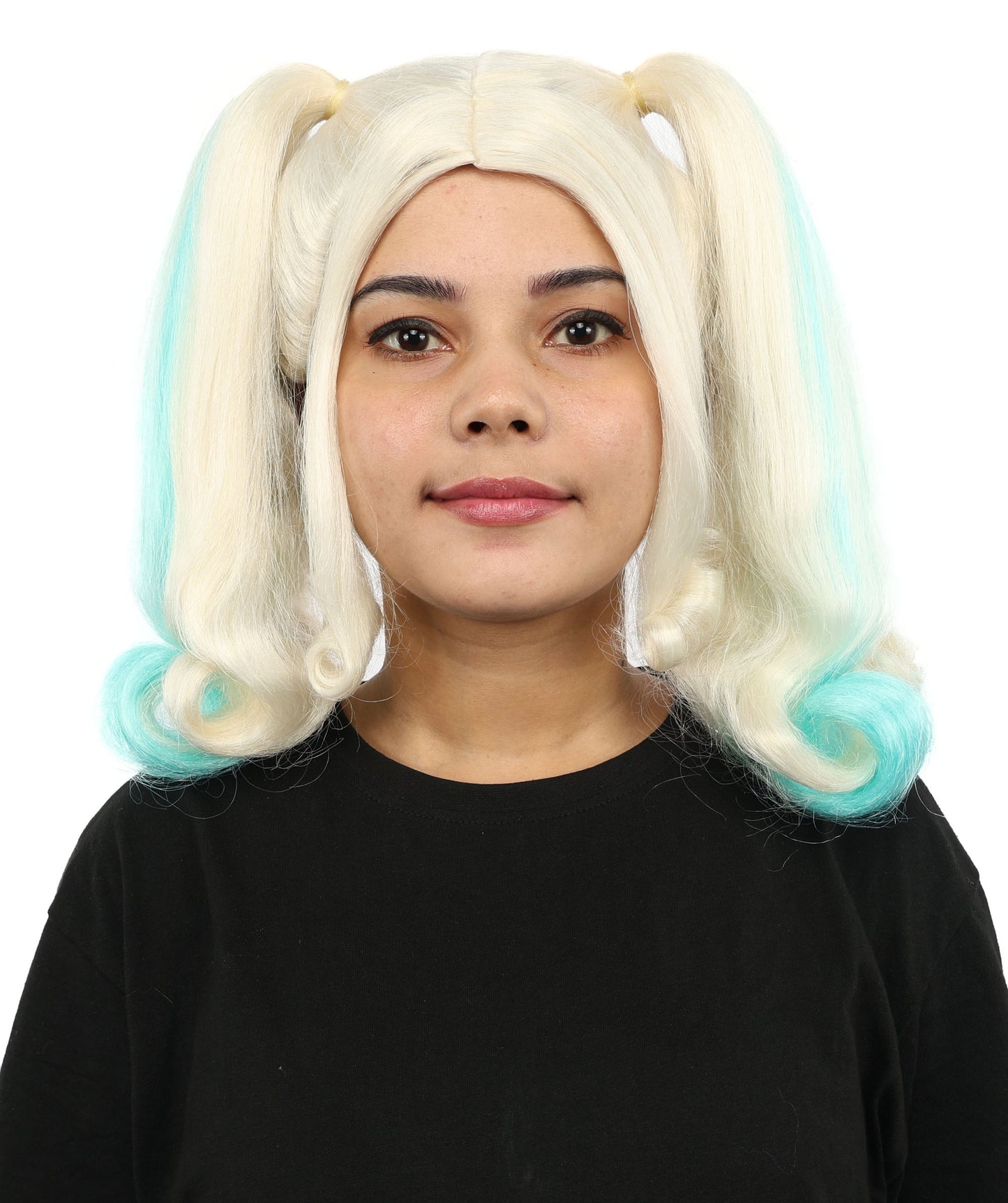 HPO Women’s Pop Diva Inspired Wig | Light Blue & Blonde High-Volume Theatrical Hairstyle | Synthetic Lace Front Wig for Cosplay, Halloween & Stage