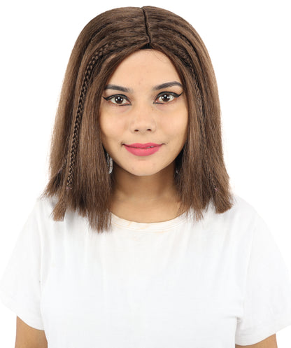 HPO Celebrity-Style 11 Inch Green Rooted Blonde Front Braided Straight Wig | Shoulder-Length Fun, Bold, and Stylish Hairpiece  | Ideal for Halloween, Cosplay, and Themed Parties